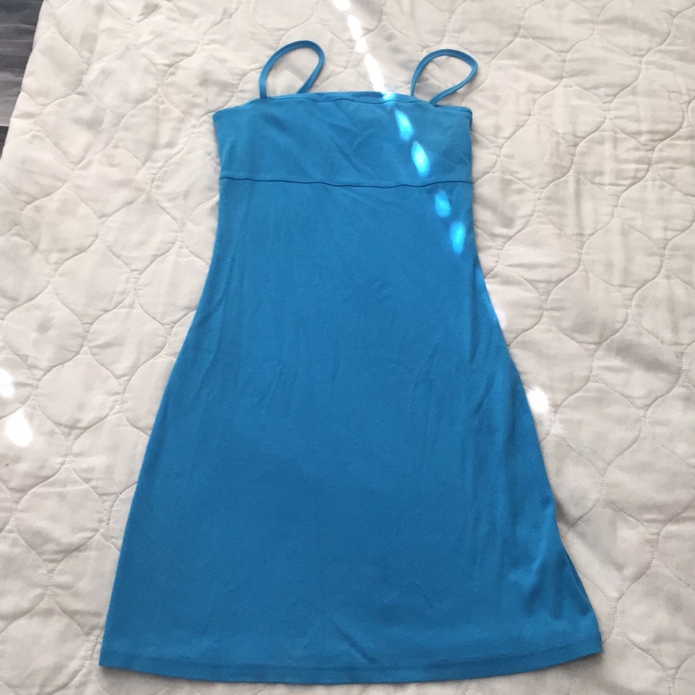 Blue dress.
